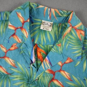 Go Barefoot Bird of Paradise Floral Reverse Print Hawaiian Shirt Mens XL Tall